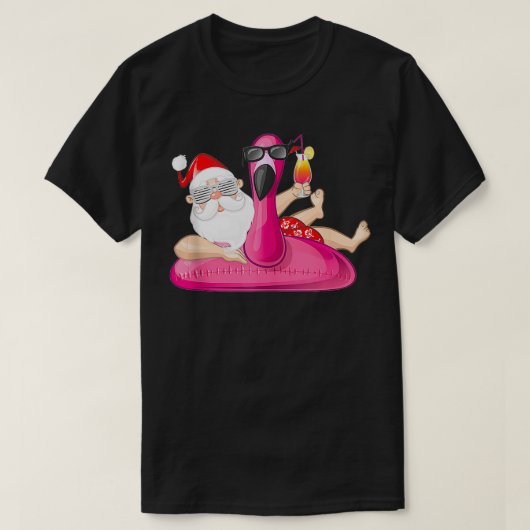 Kerstmis in juli Santa Hawaii Flamingo Summer Vac T-shirt (Design voorkant)