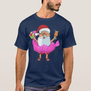 Kerstmis in juli Santa Hawaii zonnebril Flamingo T-shirt