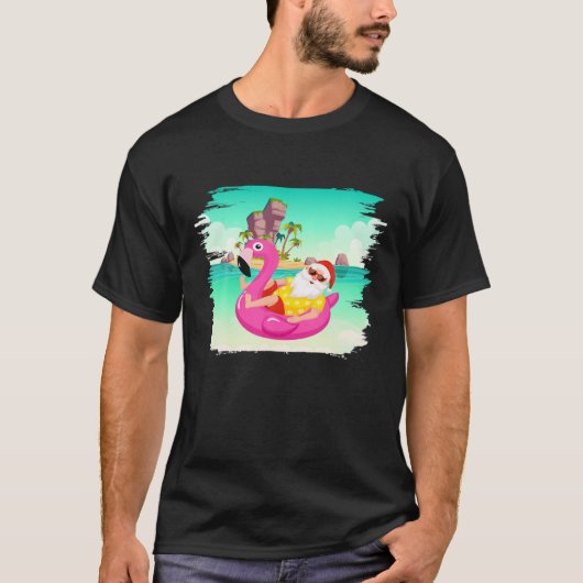 Kerstmis in juli Santa Hawaii zonnebril Flamingo T-shirt (Voorkant)