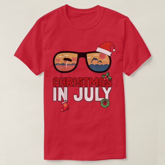 Kerstmis in juli Santa Hawaii - Zonnebril V T-shirt (Design voorkant)