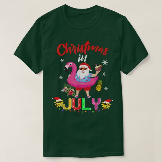 Kerstmis in juli Santa Hawaiian Flamingo Summer B T-shirt (Design voorkant)