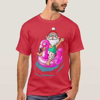 Kerstmis in juli Santa Hawaiian flamingo Summer S T-shirt