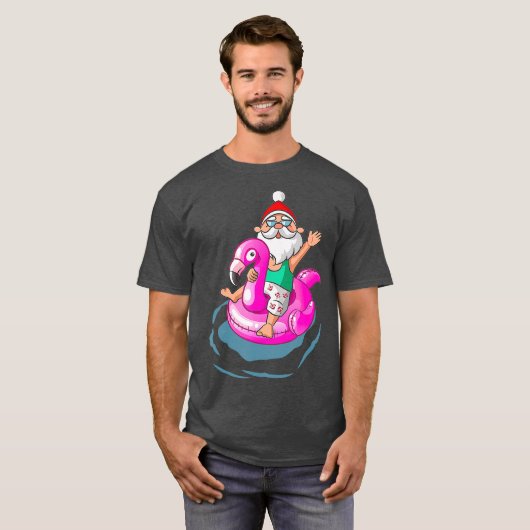 Kerstmis in juli Santa Hawaiian flamingo Summer T-shirt (Voorkant volledig)