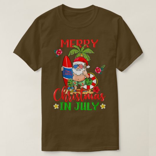 Kerstmis in juli Santa Hawaiian Summer Beach Vaca T-shirt (Design voorkant)