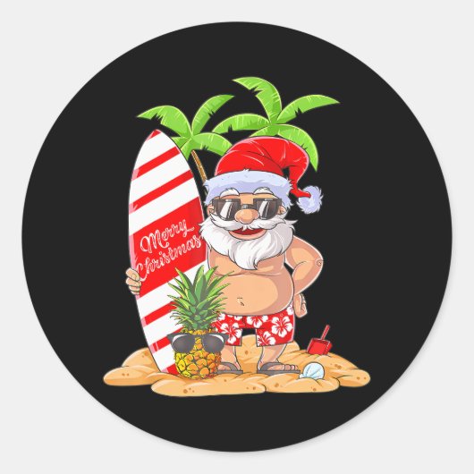 Kerstmis in juli Santa Hawaiian Summer Surf Ronde Sticker (Voorkant)