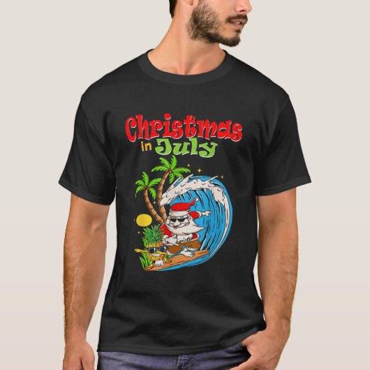 Kerstmis in juli Santa Hawaiian Summer Surf Surfi T-shirt (Voorkant)