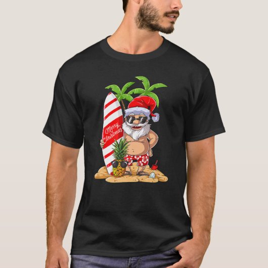 Kerstmis in juli Santa Hawaiian Summer Surf Surfi T-shirt (Voorkant)