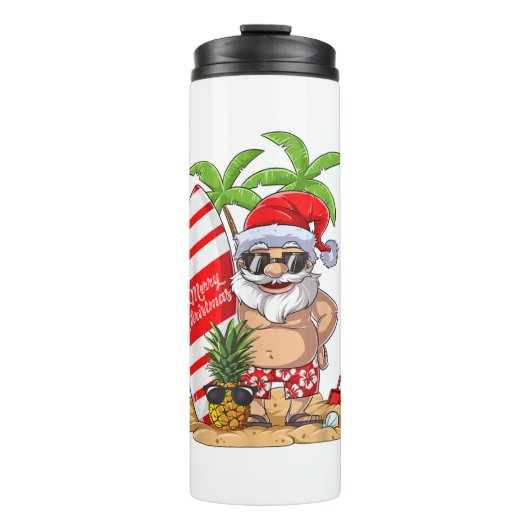 Kerstmis in juli Santa Hawaiian Summer Surf Surfi Thermosbeker (Voorkant)