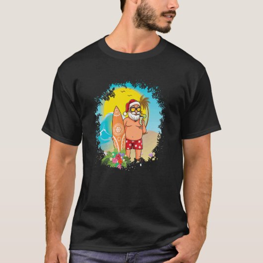 Kerstmis in juli Santa Hawaiian Summer Surfing Su T-shirt (Voorkant)