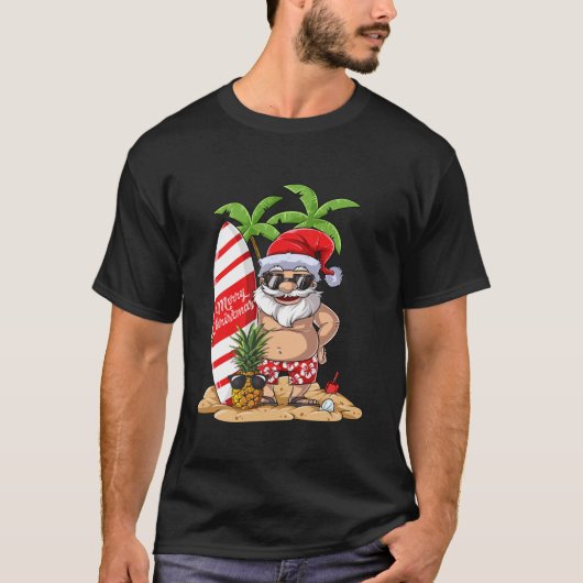 Kerstmis in juli Santa Hawaiian Surfing Gifts Sum T-shirt (Voorkant)