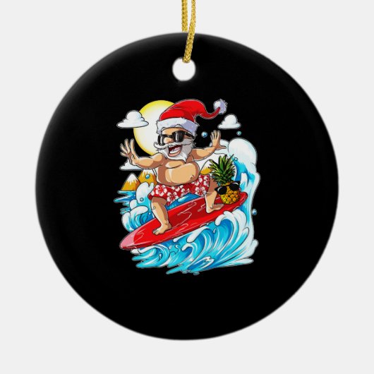 Kerstmis in juli Santa Hawaiian Surfing Keramisch Ornament (Voorkant)