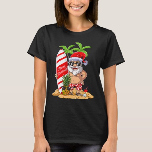 Kerstmis in juli Santa Hawaiian Surfing S Summer T-shirt (Voorkant)