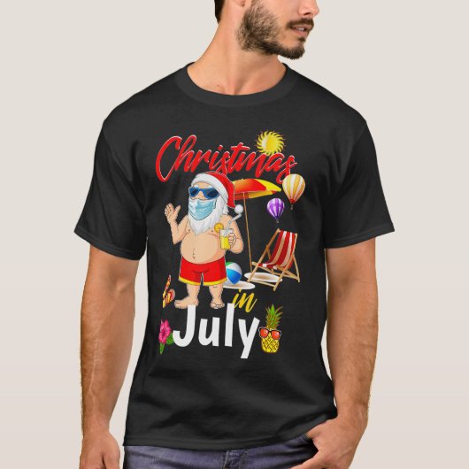 Kerstmis in juli Santa Mask Hawaiian Summer Beach T-shirt (Voorkant)