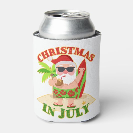 Kerstmis in juli Santa met Surfboard Blikjeskoeler (Blikje Voorkant)