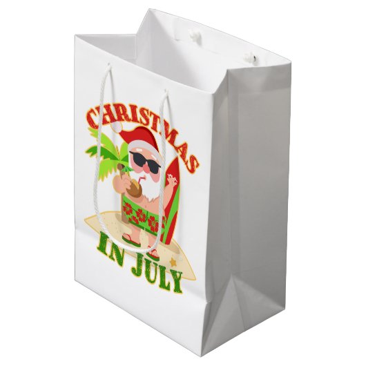 Kerstmis in juli Santa met Surfboard Medium Cadeauzakje (Voorkant Gekanteld)