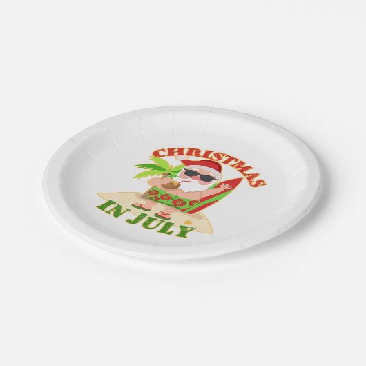 Kerstmis in juli Santa met Surfboard Papieren Bordje (Gekanteld)