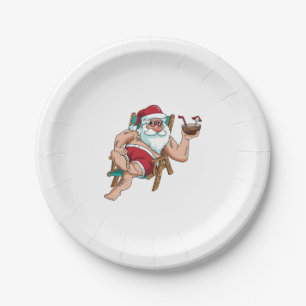Kerstmis in juli Santa op de dag van de wederzijds Papieren Bordje