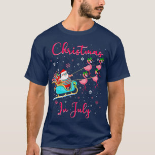 Kerstmis in juli Santa Pink Flamingo Sleigh Summe T-shirt