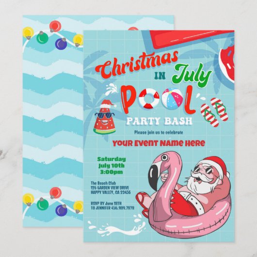 Kerstmis in juli Santa Pool Party Kind Adult Kaart (Voorkant / Achterkant)