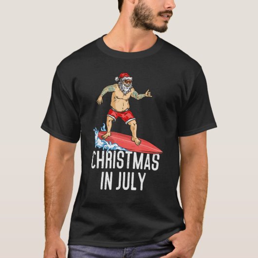 Kerstmis in juli Santa Summer Surf Surfred Surfe T-shirt (Voorkant)