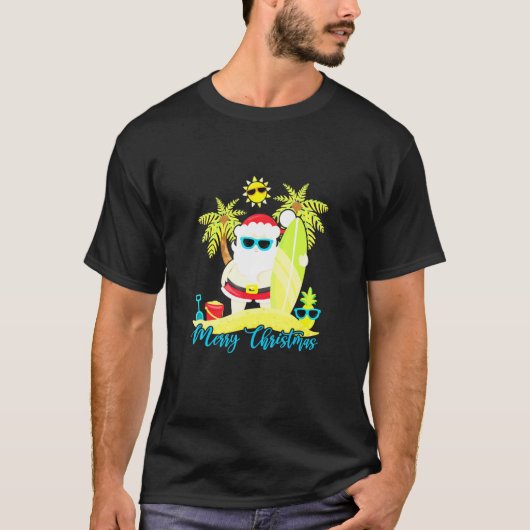 Kerstmis in juli Santa Summer Surfing Beach Surf T-shirt (Voorkant)