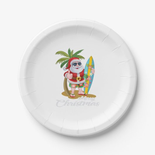 Kerstmis in juli Santa Surf Hawaiian Man Papieren Bordje (Voorkant)