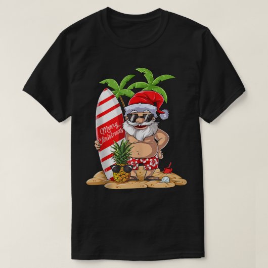 Kerstmis in juli Santa Surf Hawaiian Man Summer S T-shirt (Design voorkant)