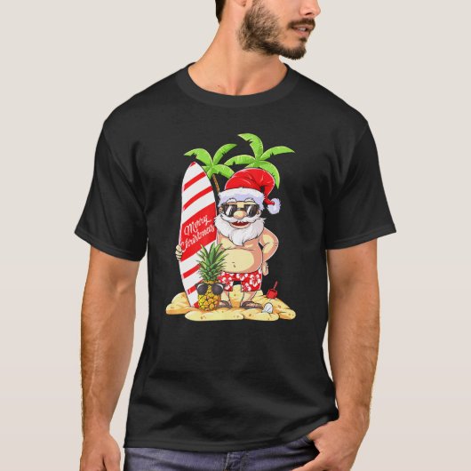 Kerstmis in juli Santa Surf Hawaiian Man Zomer S T-shirt (Voorkant)