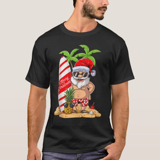 Kerstmis in juli Santa Surf Hawaiian Summer Surfi T-shirt (Voorkant)