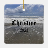 Kerstmis in juli Santa Surf Keramisch Ornament (Achterkant)