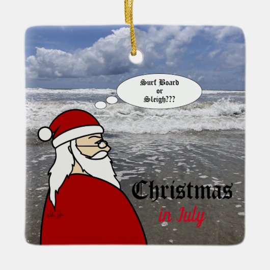 Kerstmis in juli Santa Surf Keramisch Ornament (Voorkant)