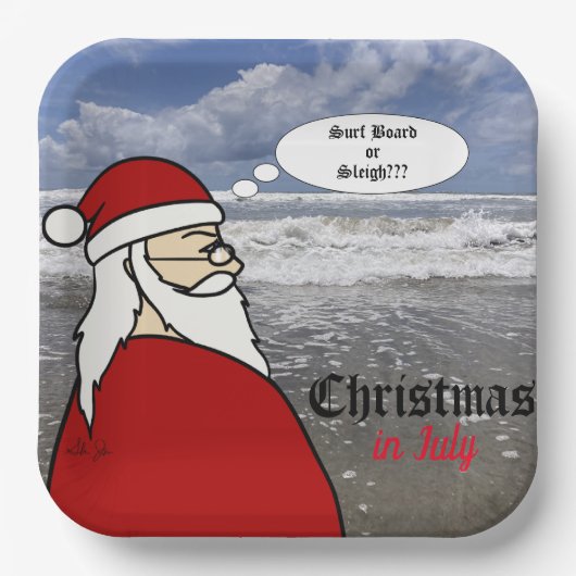 Kerstmis in juli Santa Surf Papieren Bordje (Voorkant)