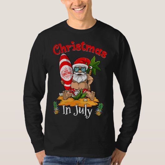 Kerstmis in juli Santa Surfing Beach Vaca T-shirt (Voorkant)