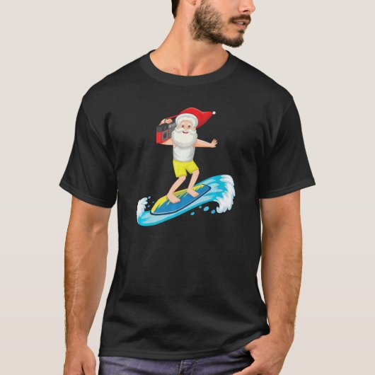 Kerstmis in juli Santa Surfing Santa Hat Beach Su T-shirt (Voorkant)