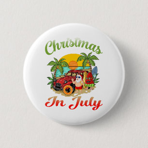 Kerstmis in juli Santa Surfing Summer Santa Hawai Ronde Button 5,7 Cm