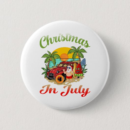 Kerstmis in juli Santa Surfing Summer Santa Hawai Ronde Button 5,7 Cm (Voorkant)