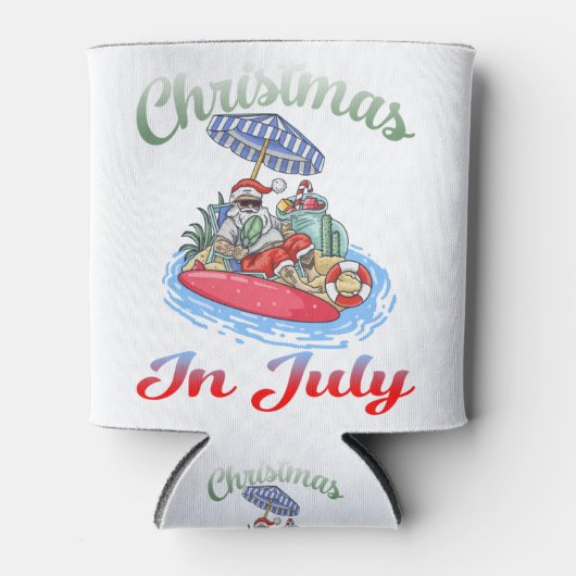 Kerstmis in juli Santa Surfing T Shirt Summer Blikjeskoeler (Voorkant)