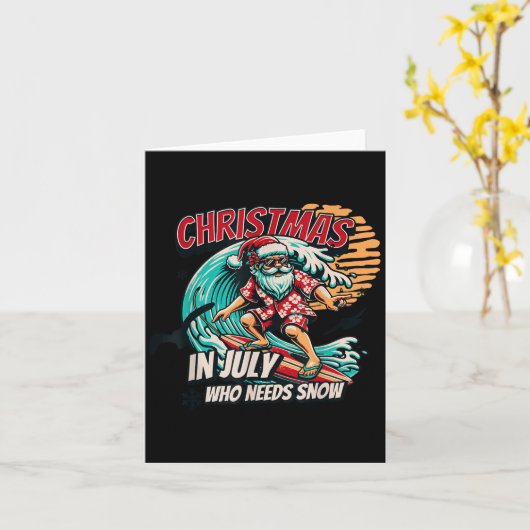 Kerstmis in juli Santa Surfred Summer Beach Vacat Kaart (Gele Bloem)