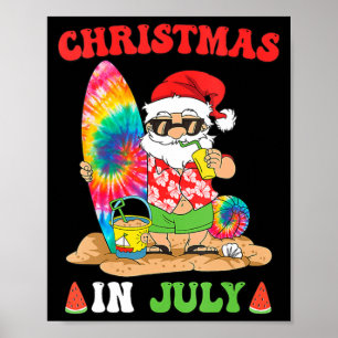 Kerstmis in juli Santa Tie Dye Summer Surf Surfin Poster