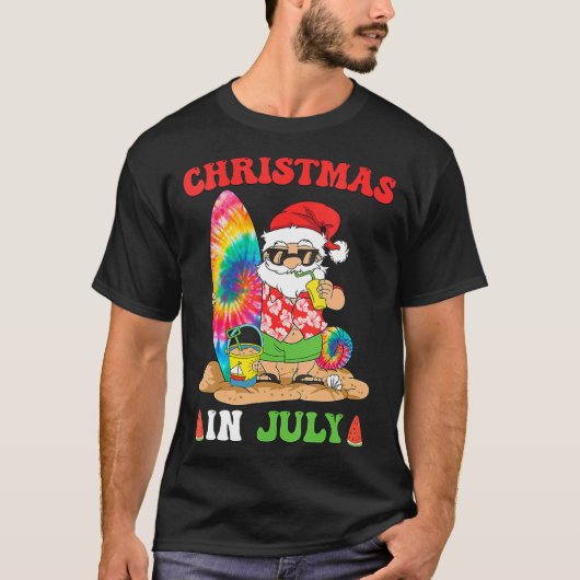 Kerstmis in juli Santa Tie Dye Summer Surf Surfin T-shirt (Voorkant)
