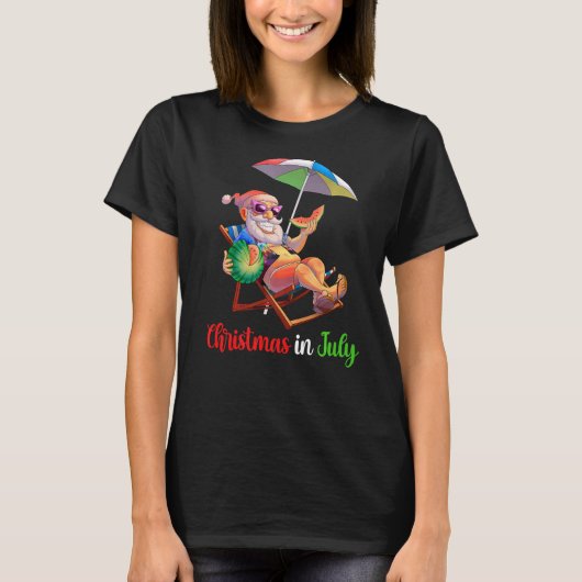 Kerstmis in juli Santa Watermelon Tropical Hawaii T-shirt (Voorkant)