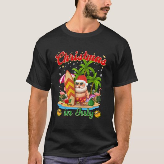 Kerstmis in juli Santa zonnebril Zomer Beach Fu T-shirt (Voorkant)