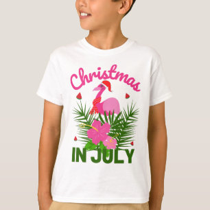 Kerstmis in juli schattige kerstman flamingo t-shirt