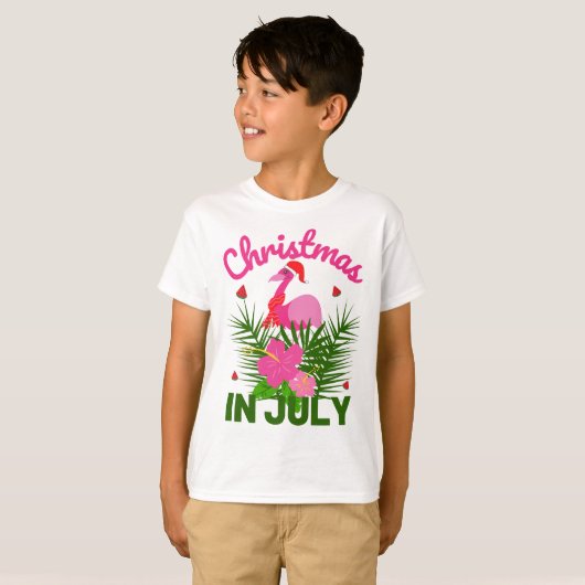 Kerstmis in juli schattige santa flamingo t-shirt (Voorkant volledig)