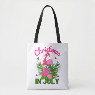 Kerstmis in juli schattige zomer flamingo tote bag