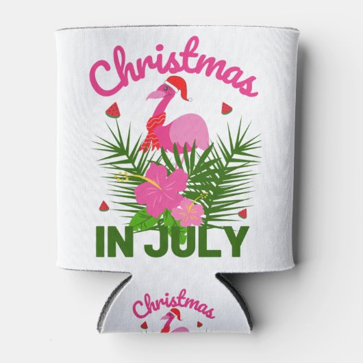 Kerstmis in juli schattige zomerflamingo blikjeskoeler (Voorkant)