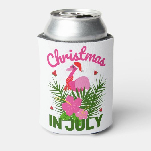 Kerstmis in juli schattige zomerflamingo blikjeskoeler (Blikje Achterkant)