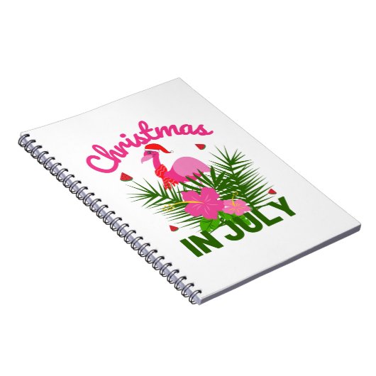 Kerstmis in juli schattige zomerflamingo notitieboek (Rechterzijde)