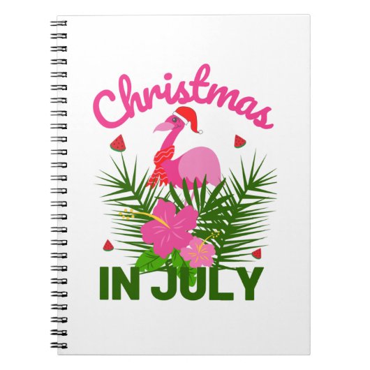 Kerstmis in juli schattige zomerflamingo notitieboek (Voorkant)
