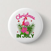 Kerstmis in juli schattige zomerflamingo ronde button 5,7 cm (Voorkant)